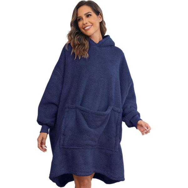 Yutdeng Oversized Blanket Hoodie Sherpa Fleece Wearable Hoodie Sweatshirt Blanket Super Soft Warm Sweatshirt with Giant Front Pocket Pullover Hoodie for Men Women and Teens,Navy 0