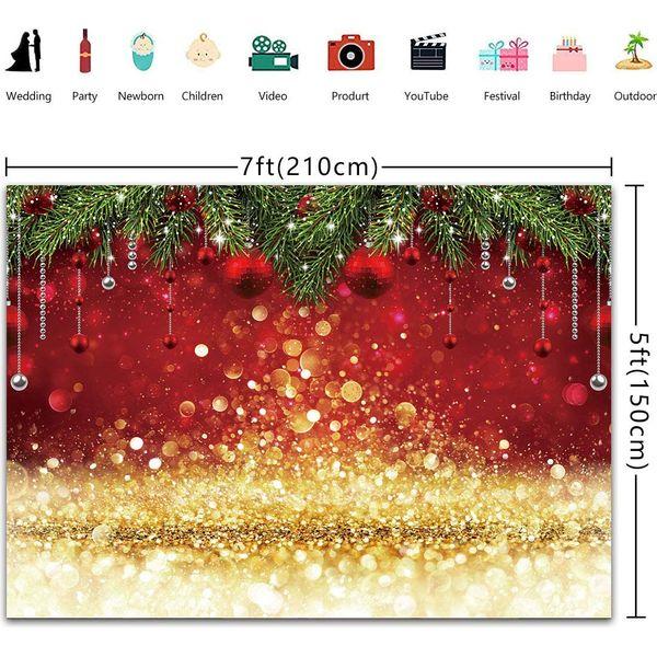 INRUI Winter Christmas Photography Backdrop Sparkle Red Merry Xmas Family Party Background (8x6FT) 2