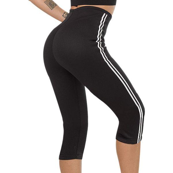 Women Neoprene Sauna Pants Slimming Sweat Leggings Yoga Leggings Running Sport Pocket Workout (Black and White 3, XXL)