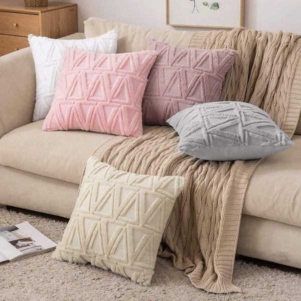 MIULEE Sofa Cushion Covers Faux Fur Throw Pillow Covers Pillowcase Fluffy Soft Wool Decorative Elegant With Triangle Plush Home for Bedroom Living Room Protector 40x40cm 16 x 16 Inch Pack of 2 Beige 3