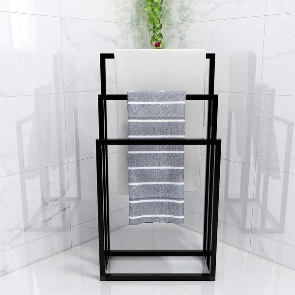 Metal Towel Bathroom Rack 3 Bars Freestanding Drying Shelf 3 Tier Storage Organizer Washcloths Holder (Black) 1