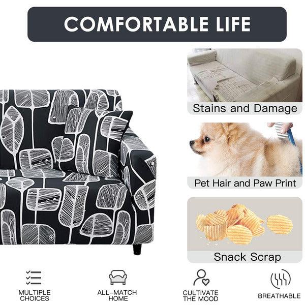 Hotniu Stretch Sofa Cover Printed Couch Cover Sofa Slipcovers for Couches and Sofas Polyester Spandex Furniture Cover/Protector with Elastic Bottom & Anti-Slip Foam (4 Seater, Yellow Leaves) 3