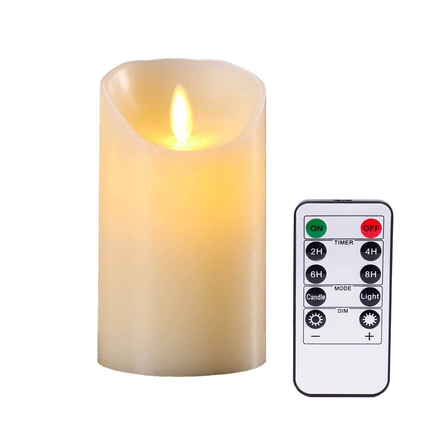 Flameless Battery Operated LED Candles:Real Wax Pillar with Remote Control Flickering Electric Fake Lights for Decoration Christmas Wedding Birthday Party Outdoor Votive Diwali Garden(Set of 5 Ivory) 0