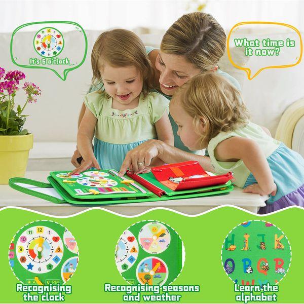 ACDAY Activity board for 1 year old, 25 in 1 Montessori Busy Board Toys for 2 3 4 Years Toddlers Baby Quiet Book Sensory Board Autism Educational Preschool Learning Life Travel Toys Gift Girls (Green) 1