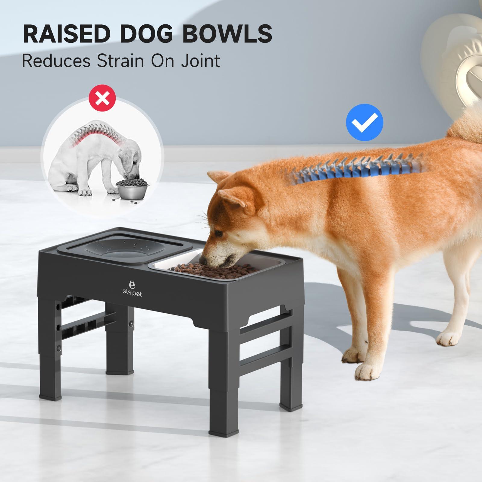 ELS PET Raised Dog Bowl: 2-in-1 Elevated Dog Bowl with Non-Spill Slow Water Bowl and Stainless Steel Dog Food Bowl, 4 Height Adjustable Pet Dispenser with Stand for Small Medium Large Dog Cat 2