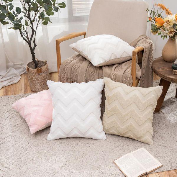 MIULEE Cushion Cover Wool Faux Fur Throw Pillow Case Wavy Fluffy Decorative Elegant Soft With Plush Home Decoration Cushions for Sofa Bed Living Room Protector 30 x 50cm 12 x 20 Inch Beige 2 Pieces 4