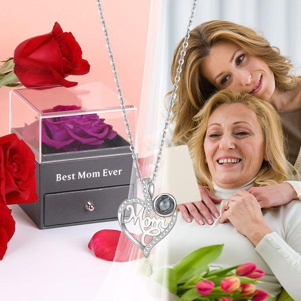 Faneeyo Mothers Day Rose Gifts for Mum,Preserved Real Rose with I Love You Necklace 100 Languages,Mum Gifts from Daughter Son, Birthday Gift for Mum,Purple 1