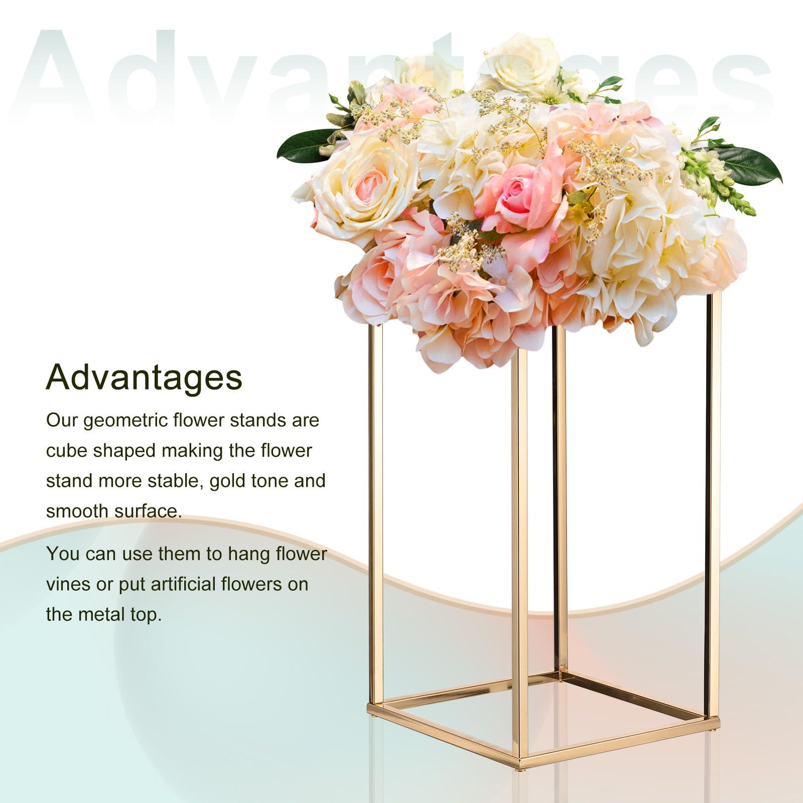 sourcing map Wedding Flower Stand Vase Column, Metal Flower Stand 15.7 Inch Tall Flower Rack for Wedding Party Dinner Centerpiece Decorations, Pack of 10 2