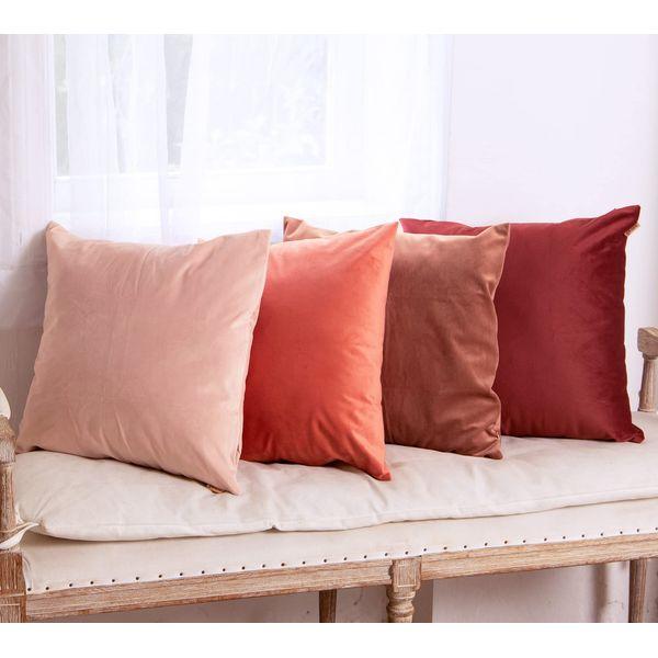 Tayis Cushion Covers 45 x 45 cm Set of 4 Decorative Throw Pillow Cases Velvet Soft Square Throw Pillow Covers with Invisible Zipper for Sofa Couch Living Room Bedroom 18x18 Inch Gradient - Rose Pink