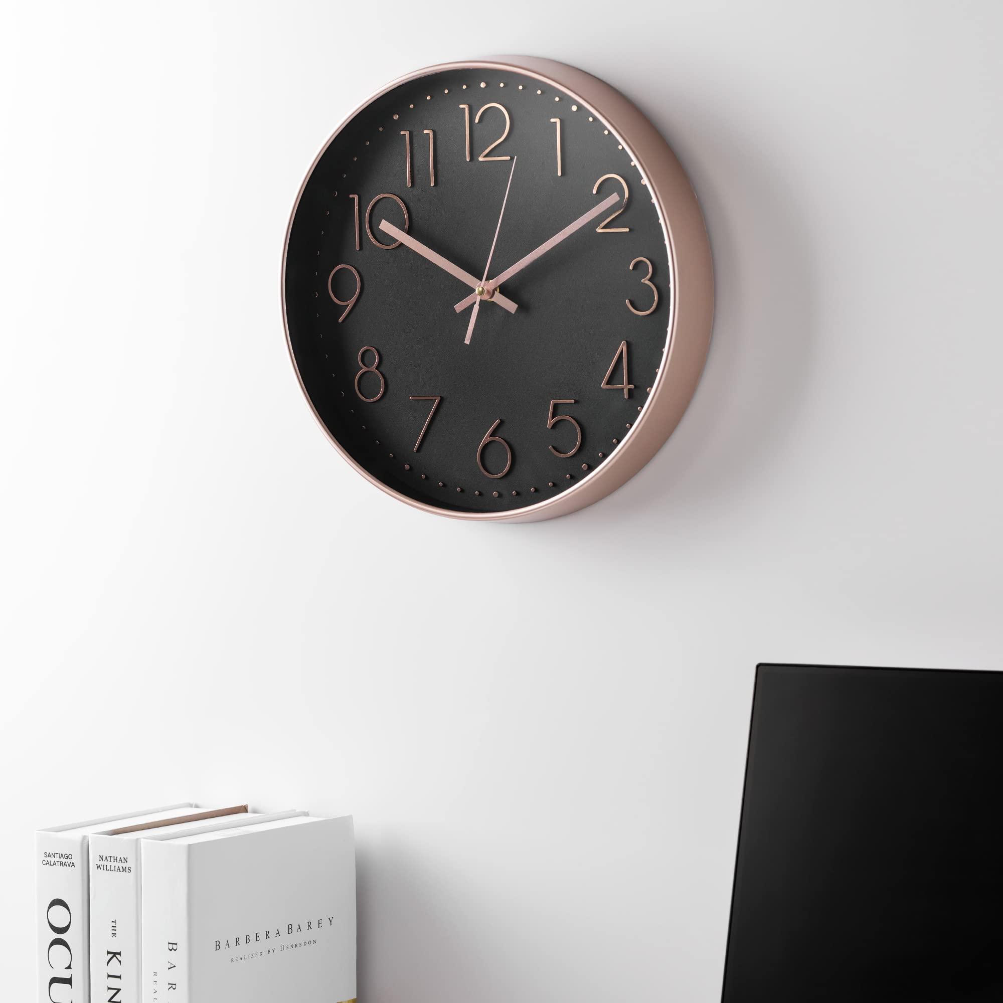 Navaris No Ticking Wall Clock - Contemporary Modern Design Silent Battery Powered Wall Mounted Clock for Kitchen Living Room - Rose Gold/Black 2