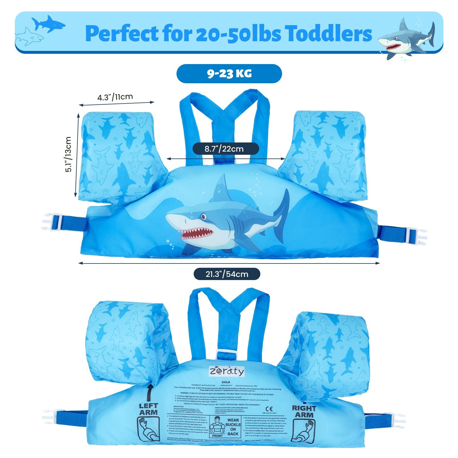 Zeraty Kids Swim Vest for Toddler Floaties Children Swim Arm Band with Shoulder Harness Arm Wings,Swimming Aids Jacket for 20-50 lbs/2-6 Years Old Boys/Girls 2