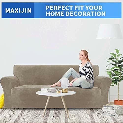 MAXIJIN Thick Velvet Sofa Covers 3 Seater Super Stretch Couch Cover for Dogs Cat Pet Friendly 1-Piece Elastic Furniture Protector Plush Sofa Slipcovers (3 Seater, Khaki) 4