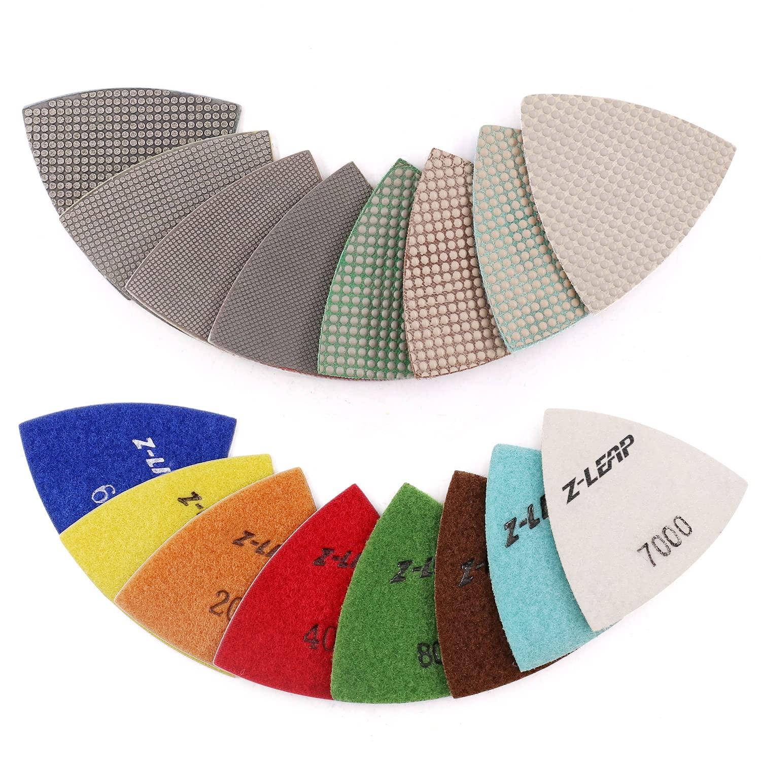 Z-LEAP Triangle Diamond Sandpaper Sheet Discs Sanding Pads for for Grinding Stone Glass Ceramic 3"(80mm) Mix Grit/8pcs 0