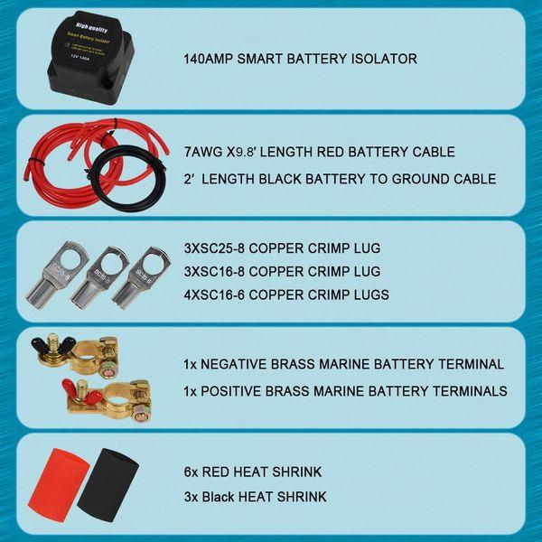 Split Charge Relay Kit,12V 140A Power Split Charge Relay Set Smart Battery Isolator For RV Camper 3