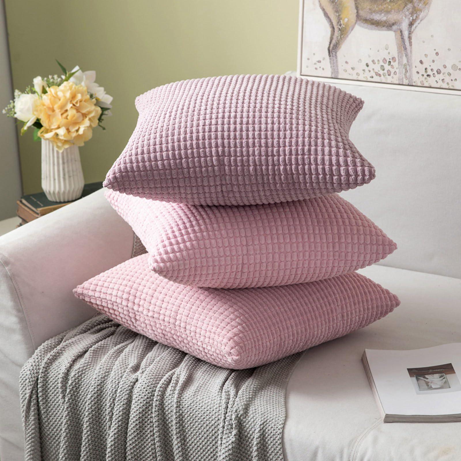 MIULEE Set of 2 Decorative Corduroy Cushion Covers 18x18 Inches, 45cm x 45cm Striped Solid Square Throw Pillow Cases for Sofa Couch Home Bedroom Babypink 4