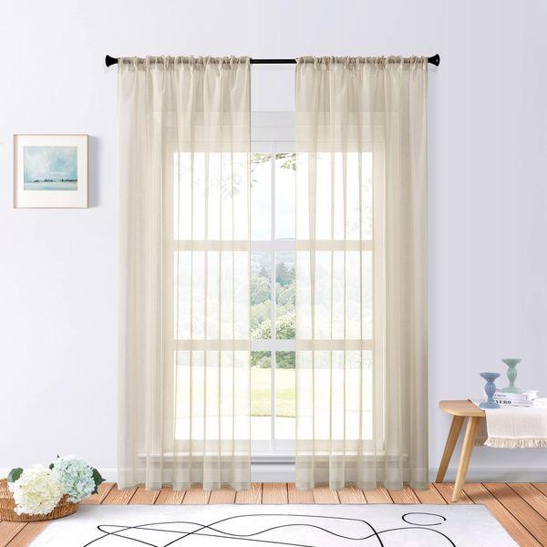 Net Curtains Tape Top Sheer Pearl White Slot Pencil Pleat 66"x90" Gathering Tab Woven Volie Curtains Multifunctional Rod Pocket Grommet Hooks Natty Curtains for Livingroom Bedroom Balcony 2 Panels