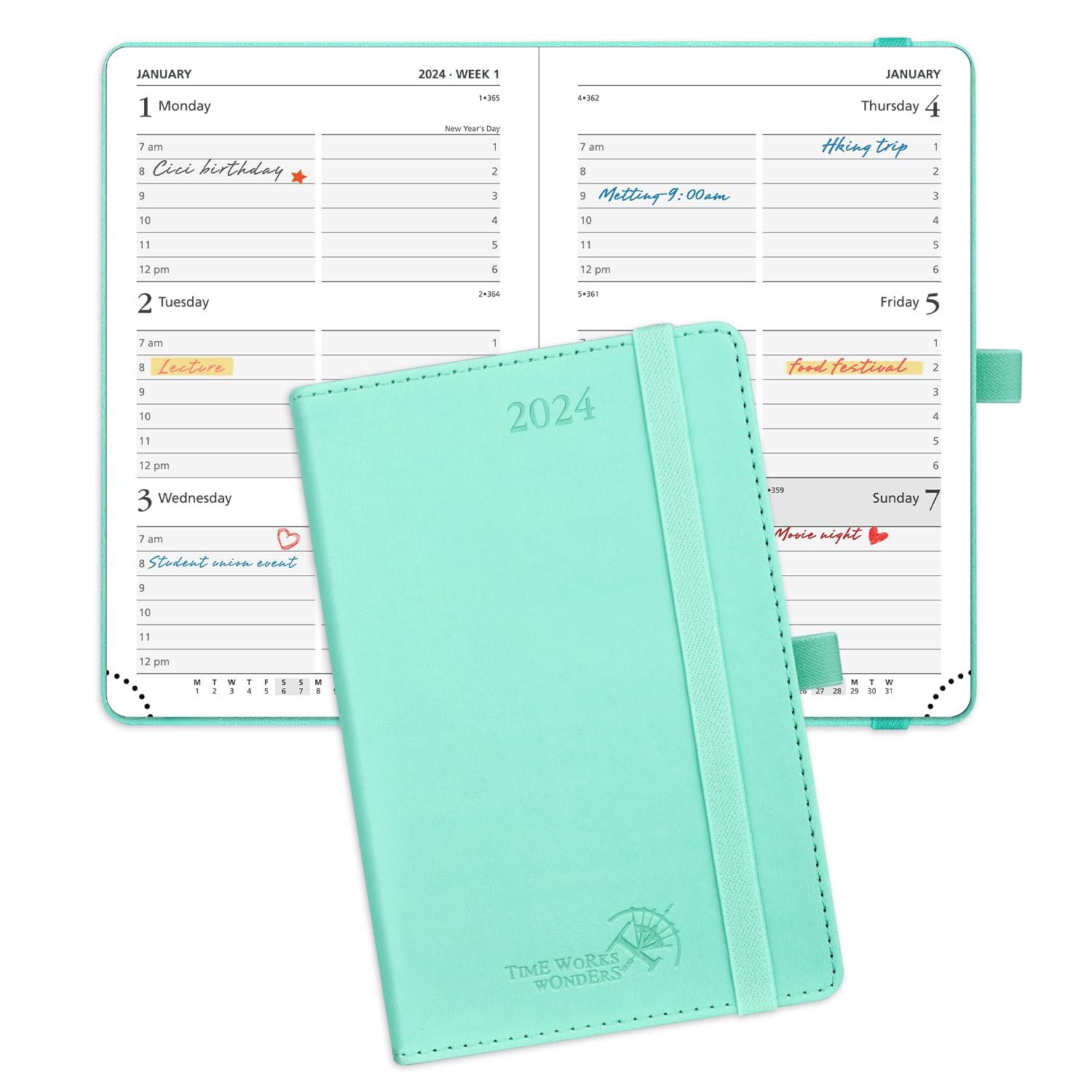 POPRUN ECO-Friendly 2024 Week To View Diary 26.5 x 21.5 cm Hardback 24 Weekly Planner Made of Recycled Materials with Time Interval - Black Grey 0