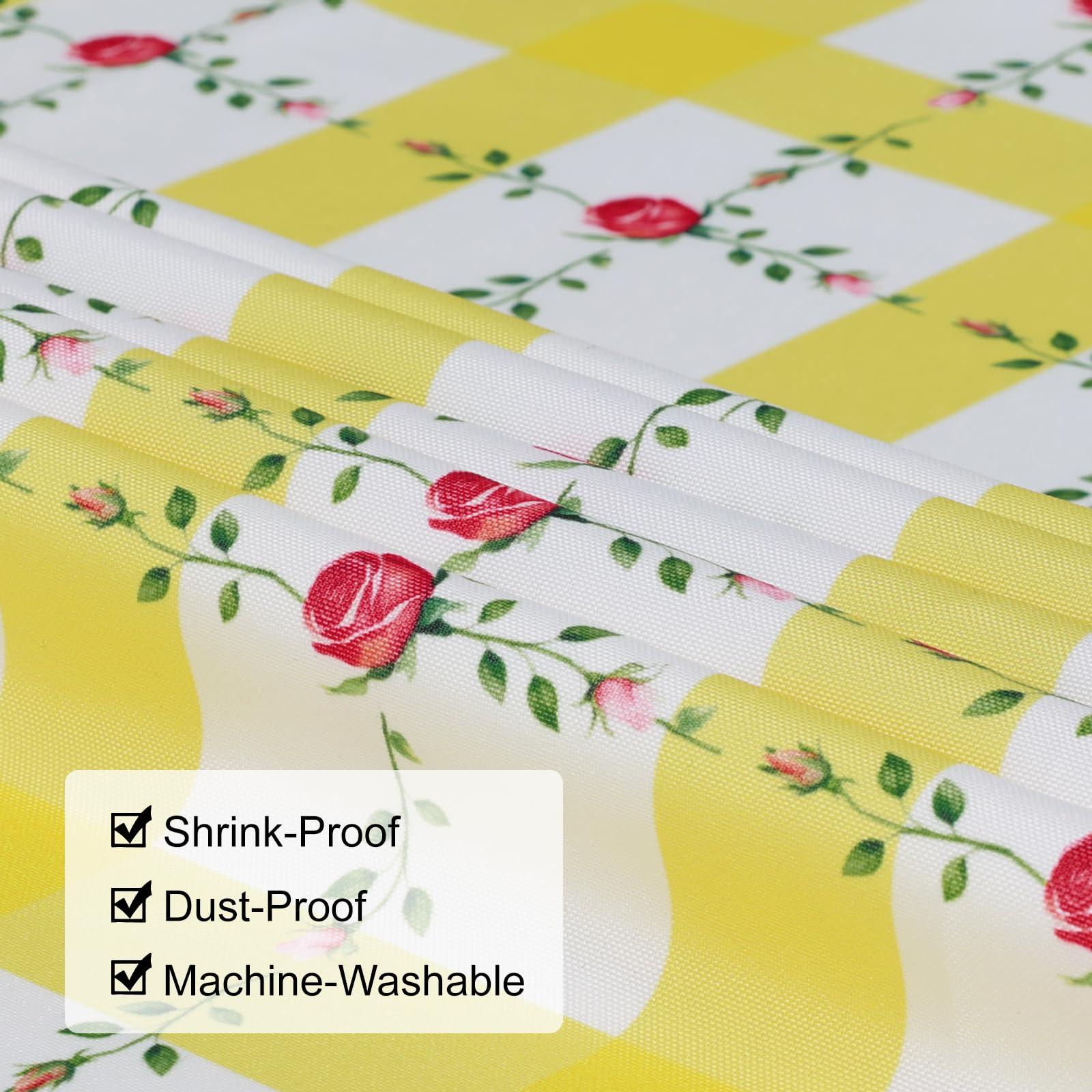 Arquiel Yellow Plaid Rose Tablecloth Spring Summer, Waterproof Rectangular Tablecloth Washable, Stain Resistant Cloth Table Cover for Party Picnic Dinner Decor (152x213cm) 1