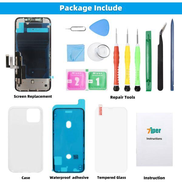7iper Screen Replacement for iPhone 11 (6.1 inch) Model A2111, A2223, A2221 Touch Screen Complete Repair kit - Digitizer Display Glass Replacement with Back Plate, Repair Tools, Waterproof Adhesive 4