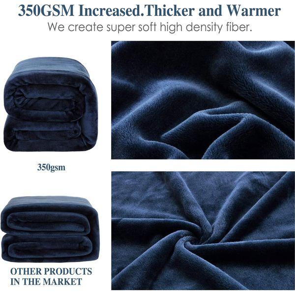 softan Soft Fleece Throw Blanket Navy Blue Snugly Bed Throws Fluffy Warm Flannel Throws for Sofa, Couch,Bedroom, Travel, Camping, Queen Size,220x240cm 3
