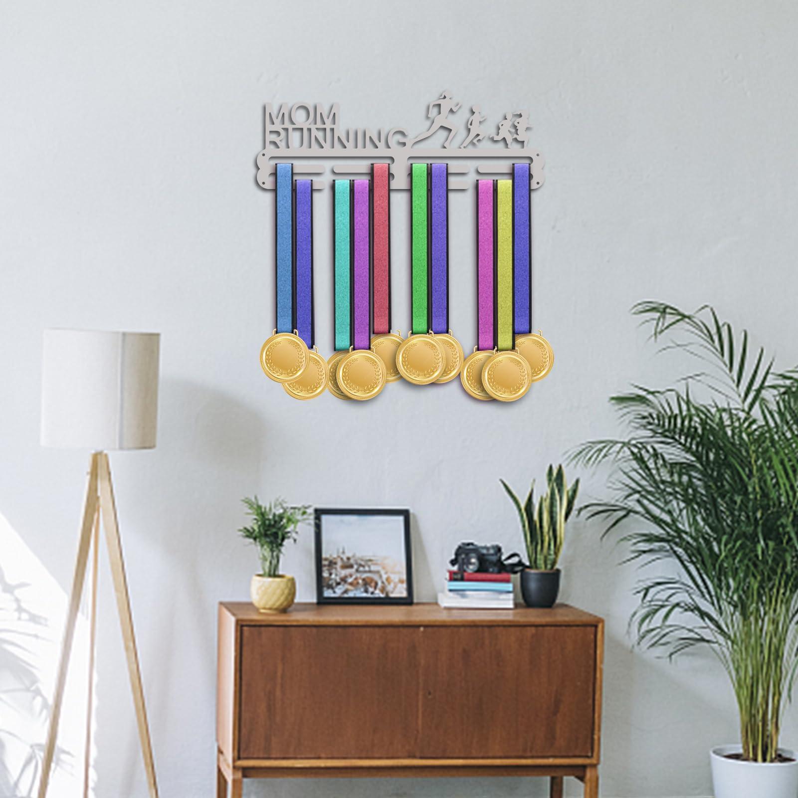 PH PandaHall Medals Hanger Display Holder Rack Mom Wall Mount Hanger Decor Trophy Shelf Tiered Award Rack Award Ribbon Hanger for Over 50 Medals Mother’s Day Easy to Install 15.75 Inch 4