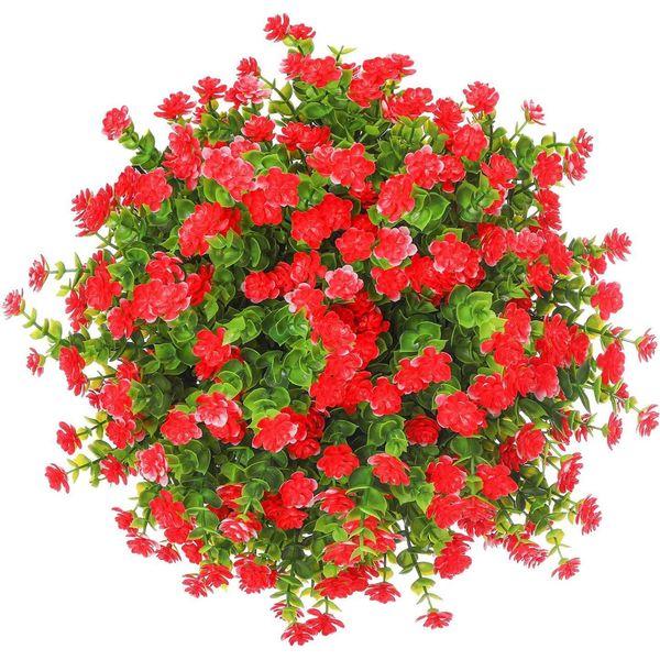 VISVIC Artificial Flowers Faux Plastic Fake Flowers UV Resistant for Indoor Outside Hanging Pot Garden Porch Wedding Party Farmhouse Décor, Red, 10 Bundles 2