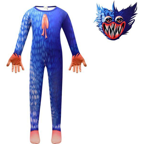 Kids Halloween Scary Monster Role Play Gamer Cosplay Costumes Cartoon Fancy Dress Up Jumpsuit Outfits (5-6 Years, Blue) 2