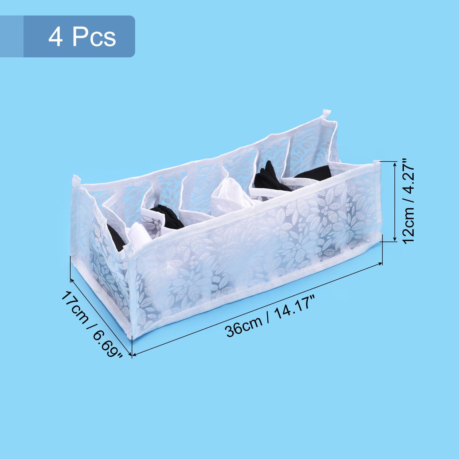 sourcing map 4pcs Wardrobe Clothes Organizer, 7 Grids Washable Underpants Compartment Storage Box, Foldable Drawer Organizers for Jeans, Skirt, Flower White 1