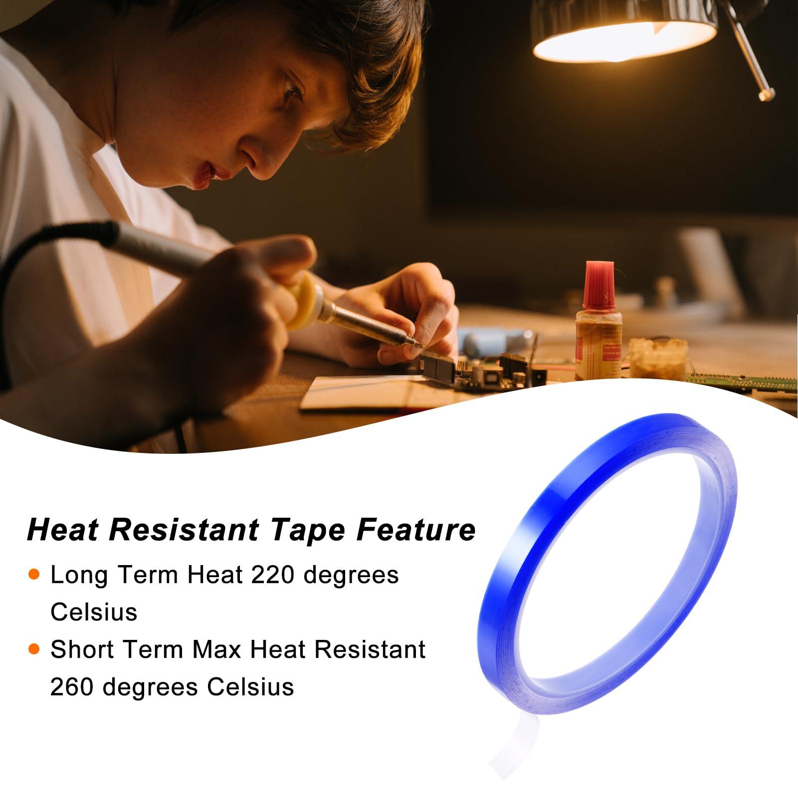 sourcing map 4 Rolls Heat Tape High Temperature Heat Resistant Tape 8mmx33m(108ft) Sublimation Thermal Heat Transfer Tape for Sublimation Press No Residue, Blue 3