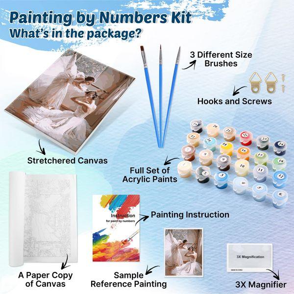 WISKALON [Wooden Framed Paint by Numbers Kits 16x20 inch Canvas DIY Oil Painting for Children Adults Beginner Home Decoration Gifts - Ballet Dancers 1