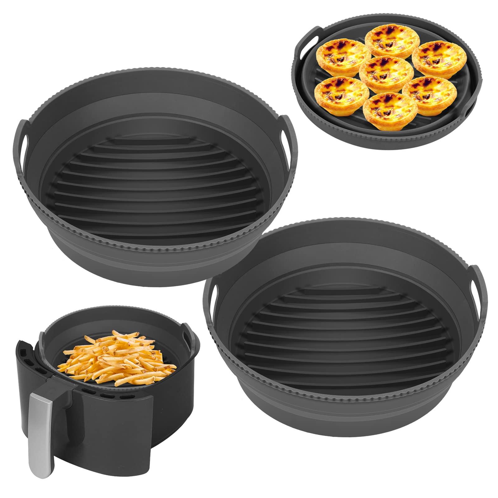 KAMEUN Air Fryer Silicone Liner, Round Airfryer Baskets Trays, Reusable Air Fryer Accessories for Oven Microwave Kitchen, Heat-Resistant & Easy to Clean, 2 Packs, 8.26In 5