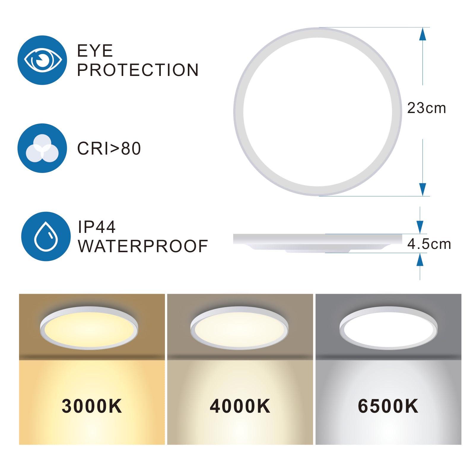 4 Pack Bathroom Light, 18W 1800LM Ceiling Lights, 3000K/4500K/6000K, 3 Color Temperature Flush Ceiling Light, Waterproof Round Ultra Thin Ceiling Light for Kitchen,Toilet,Porch,Bedroom,Utility Room 2