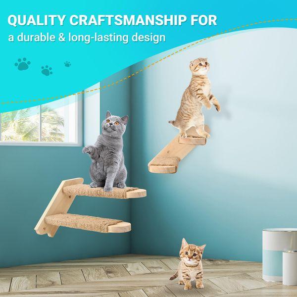 Fesky Cat Wall Furniture Cat Tree - Pine Wood Cat Climbing Frame with Rope-Wrapped Stairs, Durable & Aesthetic Cat Furniture with Cat Shelves 4