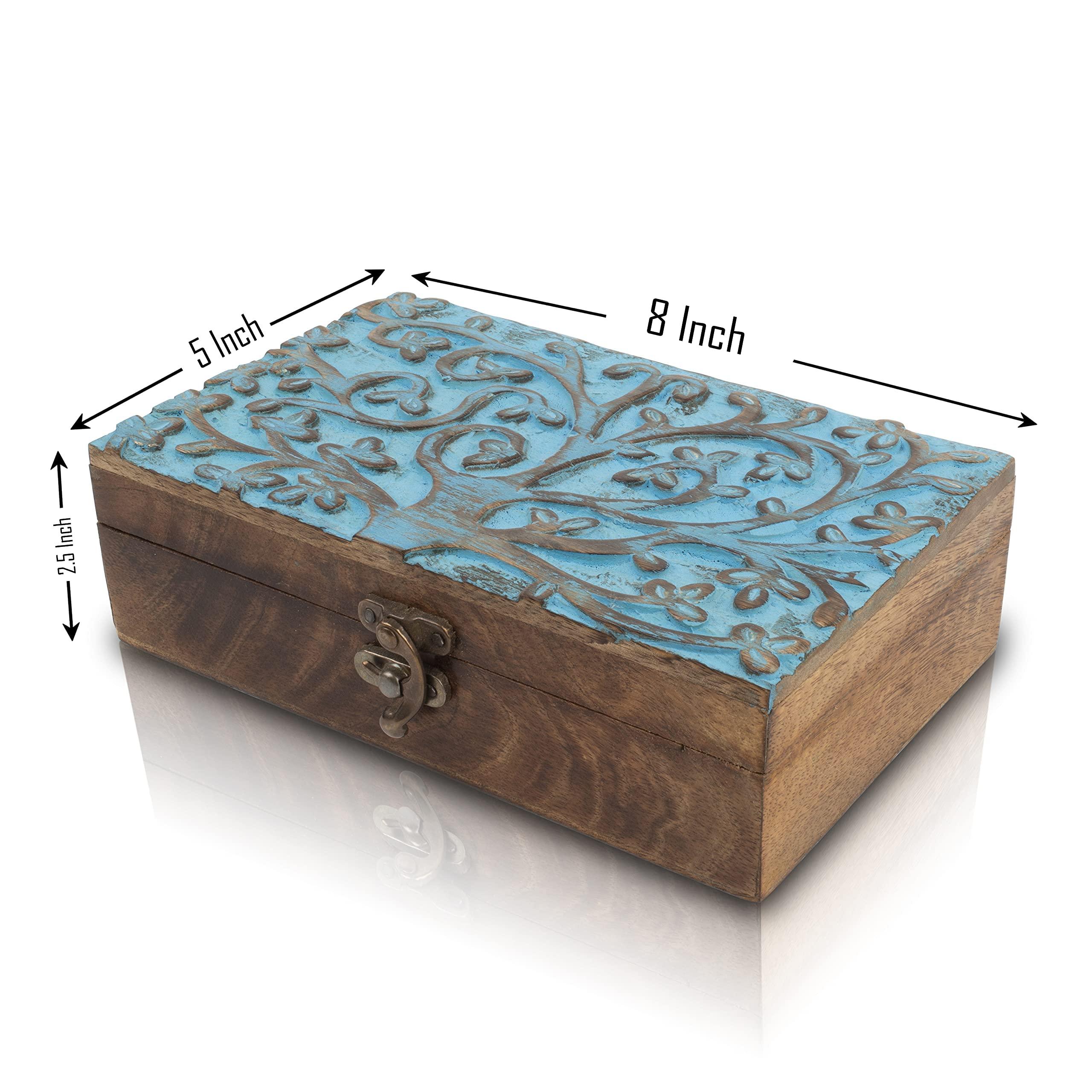 Great Birthday Gift Handmade Decorative Wooden Jewellery Box With Tree Of Life Carving Jewellery Organizer Keepsake Box Treasure Chest Trinket Holder Watch Box Storage Box Housewarming Gifts 3