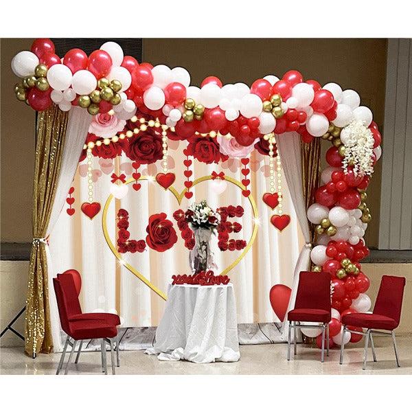 8x6FT Valentine Backdrop Red Rose Love Golden Heart Valentine's Day Backdrops for Photography Curtain Valentine Day Background for Pictures 4