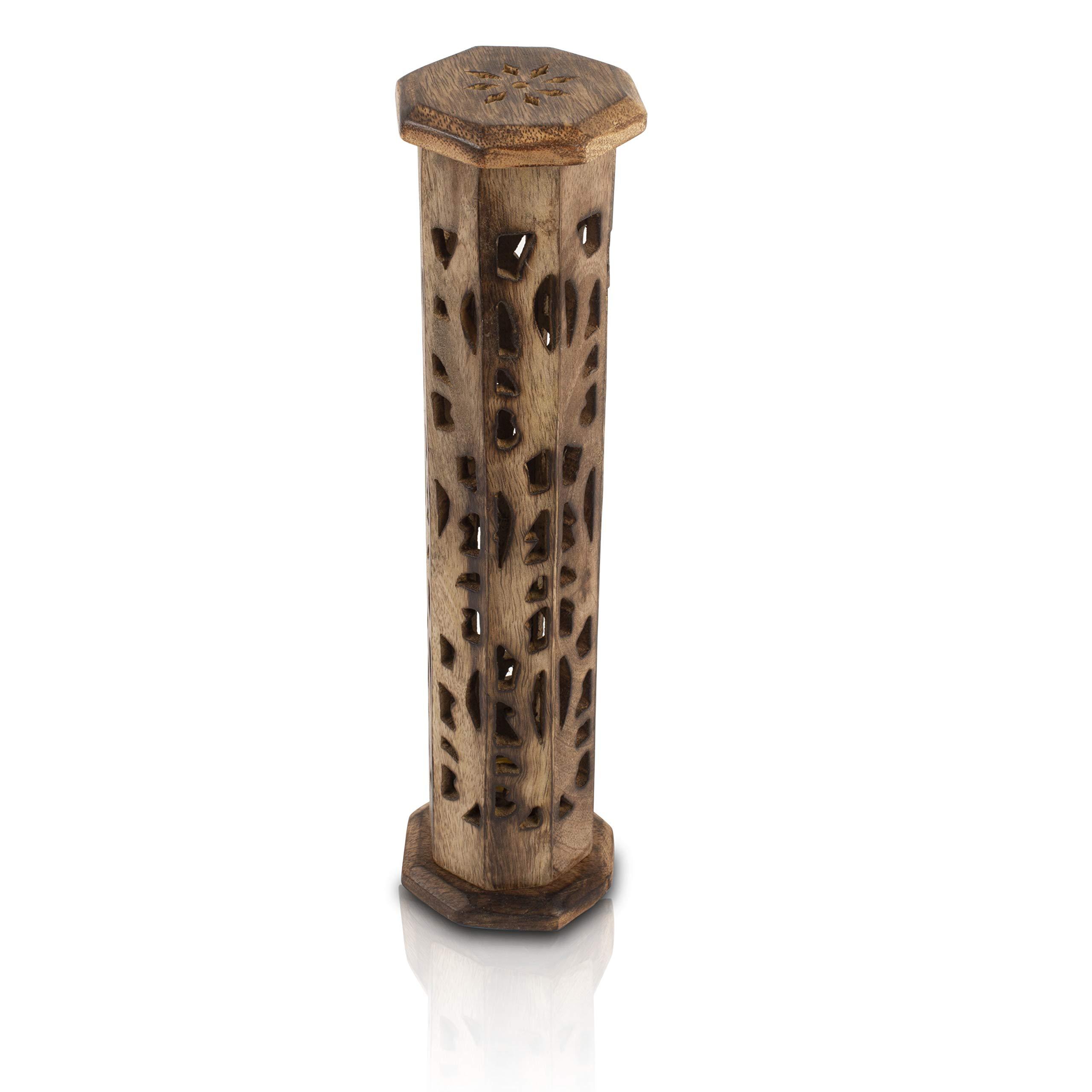 Wooden Incense Stick & Cone Burner Holder Tower Large Organic Eco Friendly Ash Catcher Agarbatti Holder Rustic Style Hand Carved For Meditation Yoga Aromatherapy Home Fragrance Products