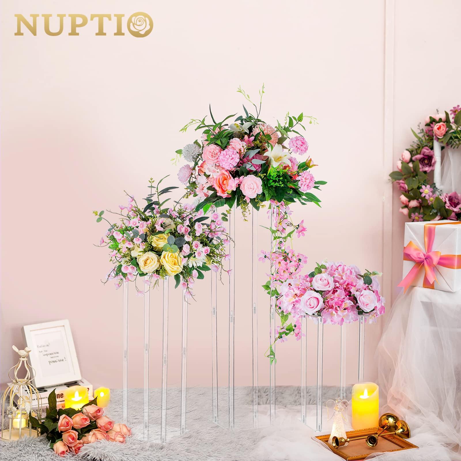 Nuptio Acrylic Vase Wedding Centrepieces - 3 Pcs Tall Clear Column Flower Vases for Weddings Birthday Party Centerpiece Decorations Table Geometric Display Stand for Home Decor(40cm/60cm/80cm) 2