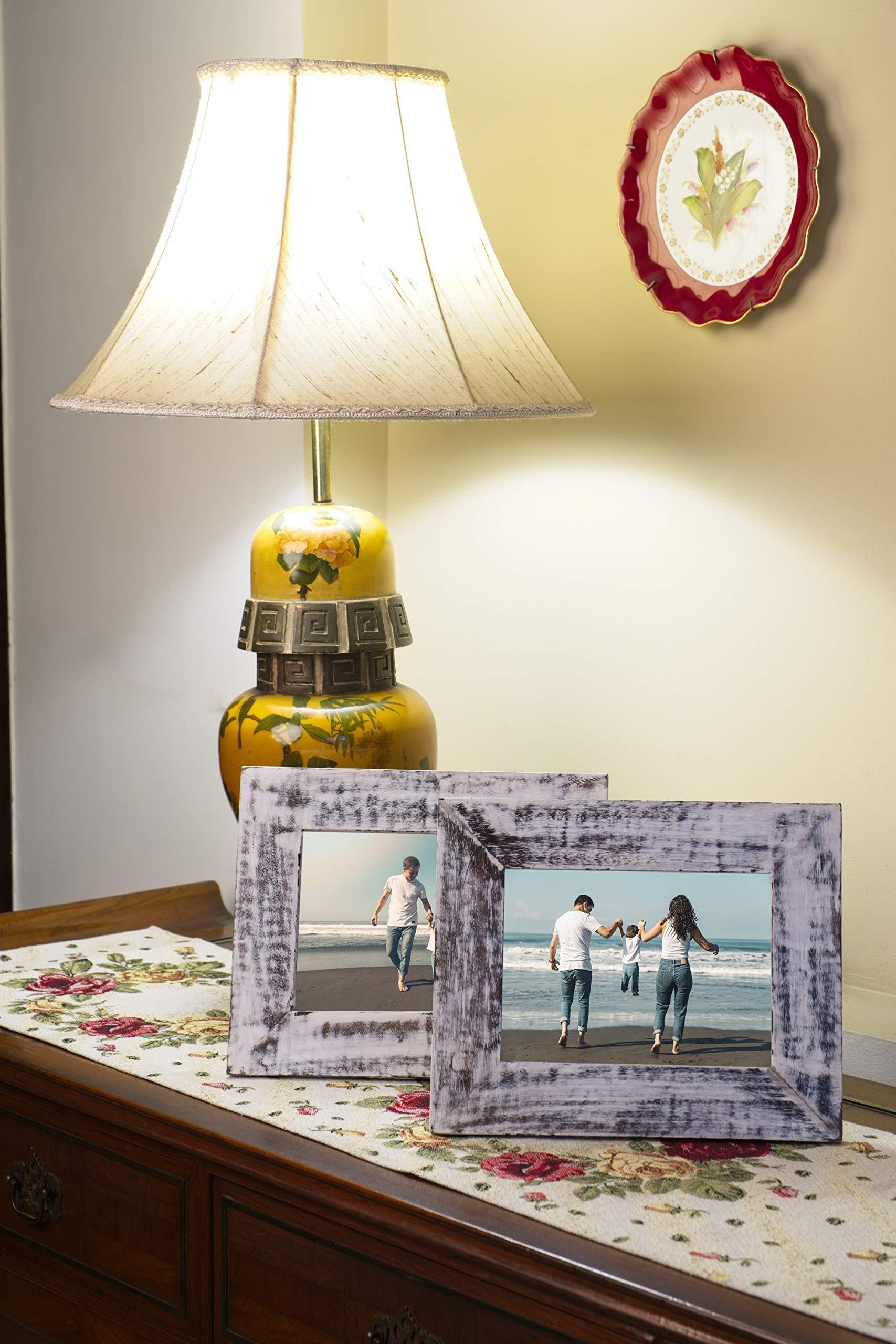 Penguin Home Set of 2 Photo Picture Frames-Wood-7" x 5"-Handcrafted Finish - Portrait and Landscape Orientation-Freestanding and Wall Mount Compatible, Washed White, (17 x 12 cm) 8