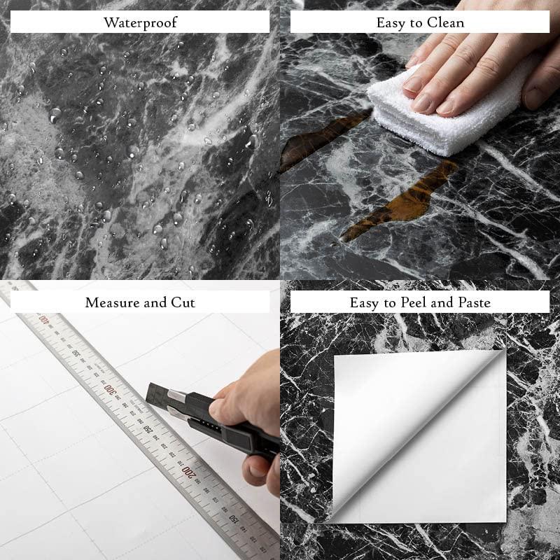 Black Grey Granite Look Marble Effect marble stickers, (Black, 61 x 200cm, High Glossy), Countertop black vinyl wrap (1 Pack) Very Berry Sticker 3