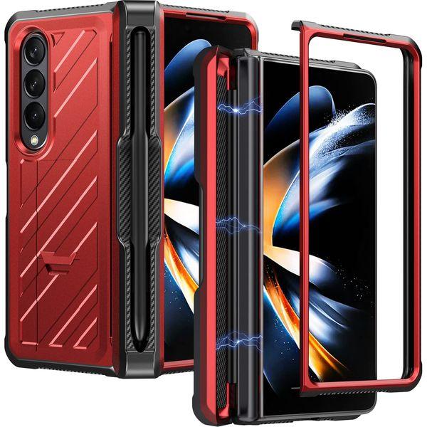 Vizvera UMB RS Series for Samsung Galaxy Z Fold 4 Shell With S Pen Holder, With a Hidden Stand, Matt Case Smartphone Drop-Out-Resistant Shock Resistant Cover for Galaxy z Fold 4 2022-Red 0