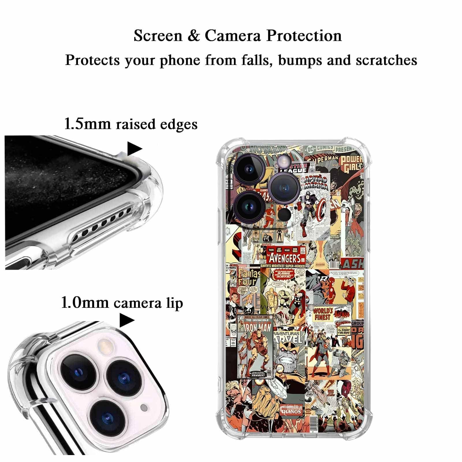 Cartoon Comic Superhero Case Compatible with iPhone 14 Pro, Pop Culture Art Collage Pattern Case,Soft TPU Bumper Case for iPhone 14 Pro 3