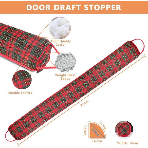 Triangle Under Door Draft Stopper Noise Blocker 81 CM for Door Bottom Air Seal Insulation and Soundproof, Heavy Duty Weather Guard Snake Stripping, Tartan Check Red Green 1