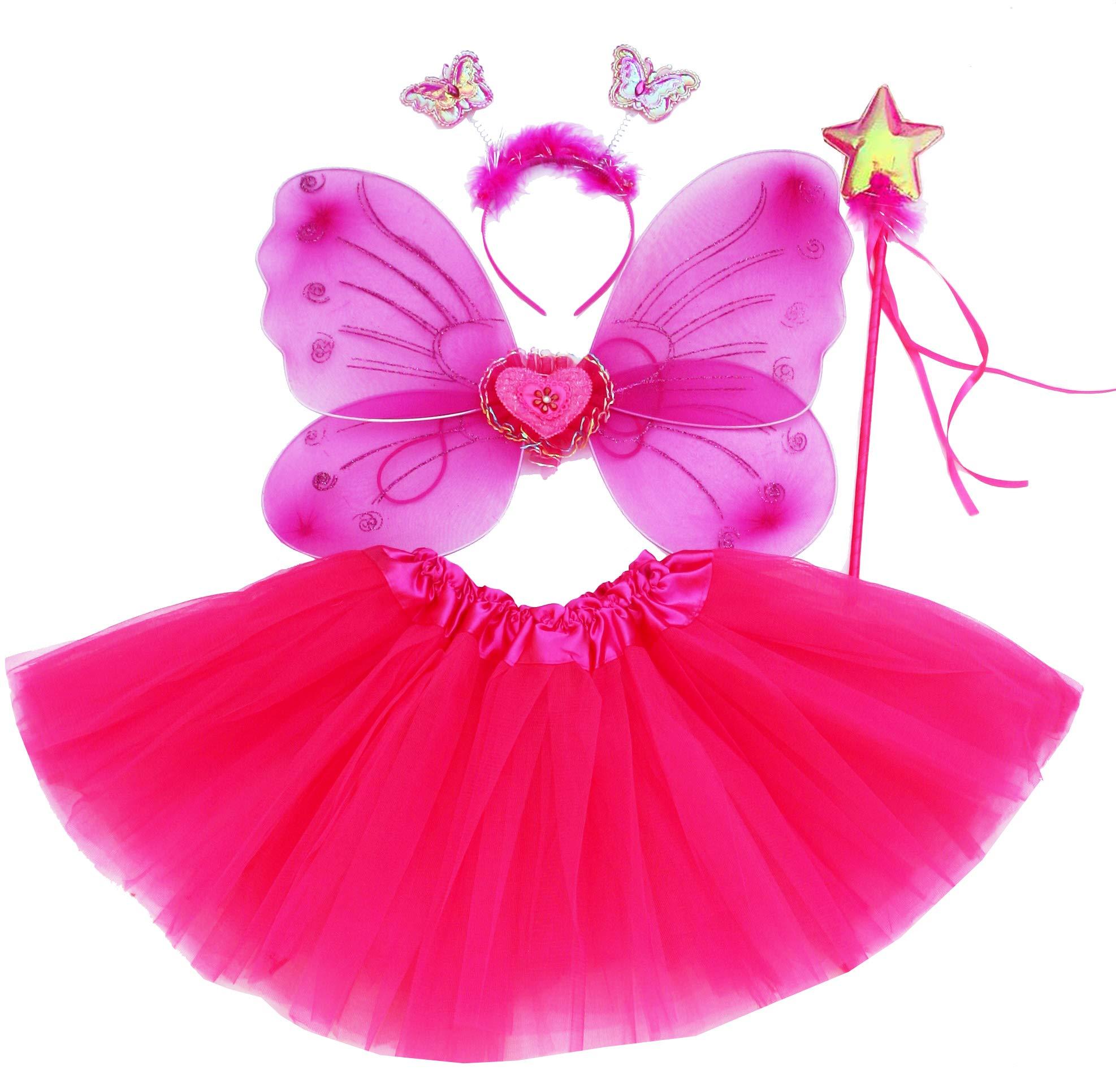 Fairy Dressing up Costume for Girls – Butterfly Fairy Wings, Tutu, Magic Wand,Headband Costume Set for 3-8 Years