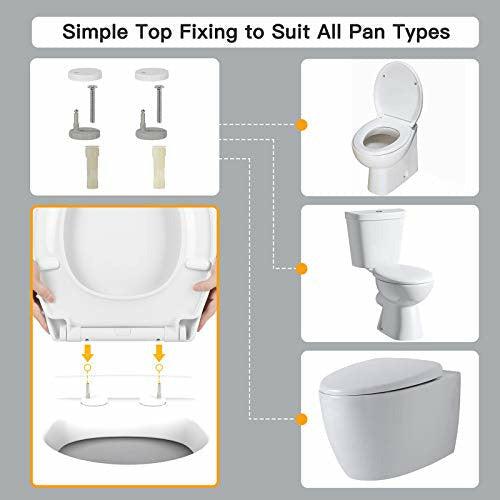 Pipishell Soft Close Toilet Seat, Toilet Seat with Quick Release for Easy Clean, Simple Top Fixing, Standard Toilet Seats White with Adjustable Hinges, O Shape 3