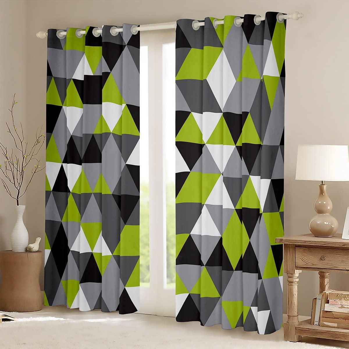 Black White Green Geometric Curtains Light Grey Dark Gray Triangle Diamond 46x54 Window Curtains Geometry Graphics Curtains & Drapes For Bedroom,Modern Stylish Window Treatments 2 Panels 2