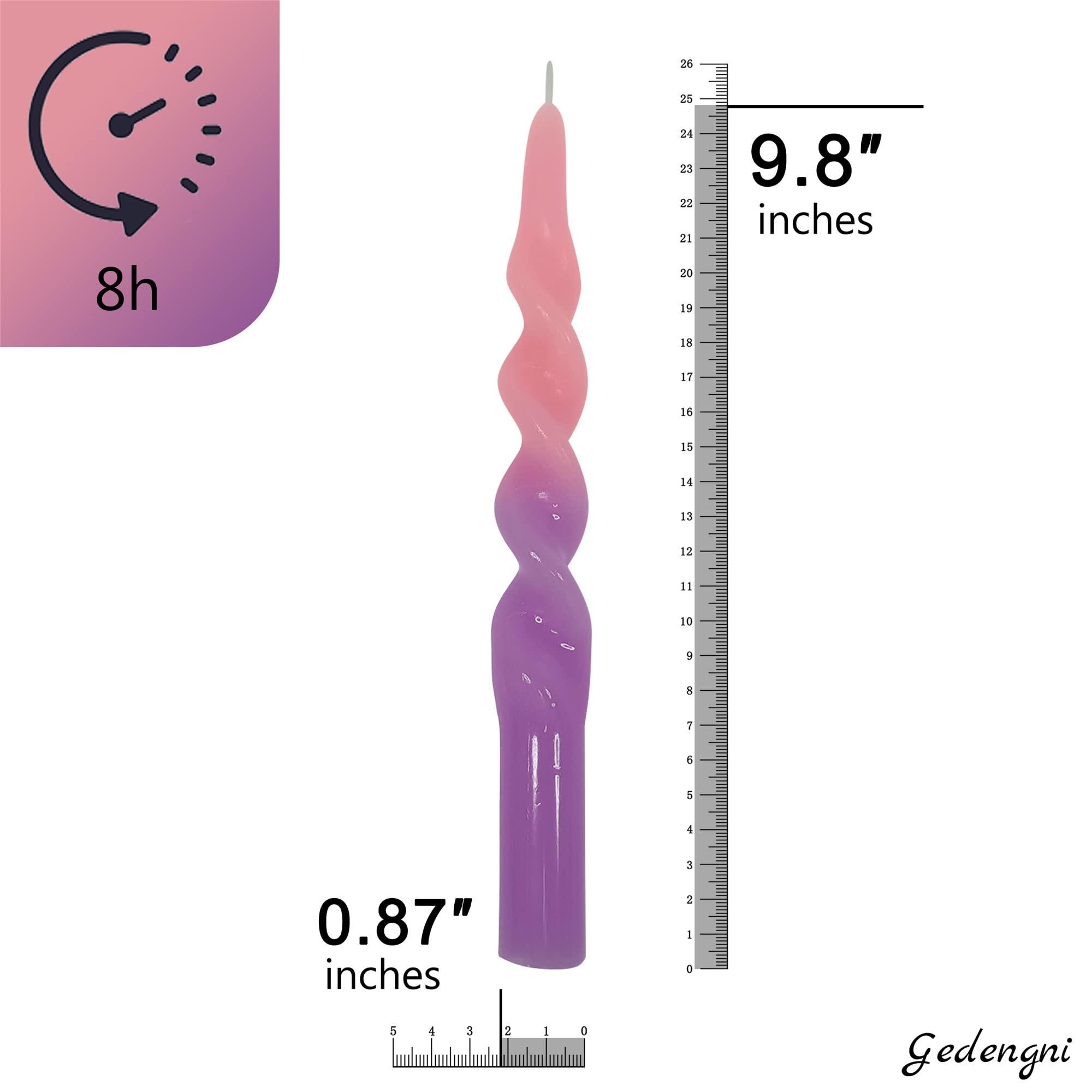 Gedengni 10inches Spiral Taper Candles Pink Purple Candlesticks - Twisted Tapered Candle Sticks 2PCS Unscented Smokeless Candles for Decoration Wedding Dinner 3