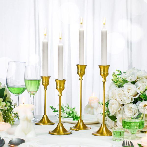 6 Pcs Romantic Candle Holder Taper Candle Holders Table Decorative Candlestick Holders Rustic Candle Stick Holder Metal Candle Stands for Wedding Christmas Dinning Party Anniversary Home Decor (Gold) 2