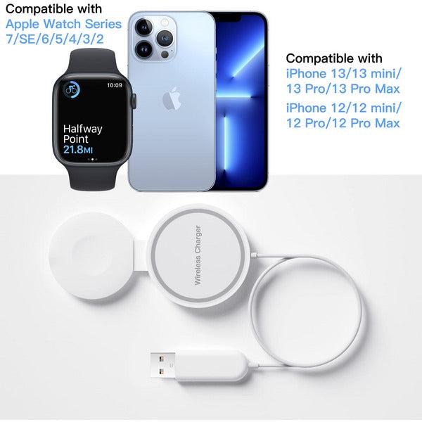 PZOZ 2 in 1 Wireless Charger Pad,15W Fast Portable Charging Station Compatible with iPhone Magsafe Magnetic Apple Watch AirPod iWatch (USB-A) 1