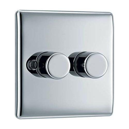 BG Electrical Double Dimmer Light Switch, Polished Chrome, 2-Way, 400 W 0