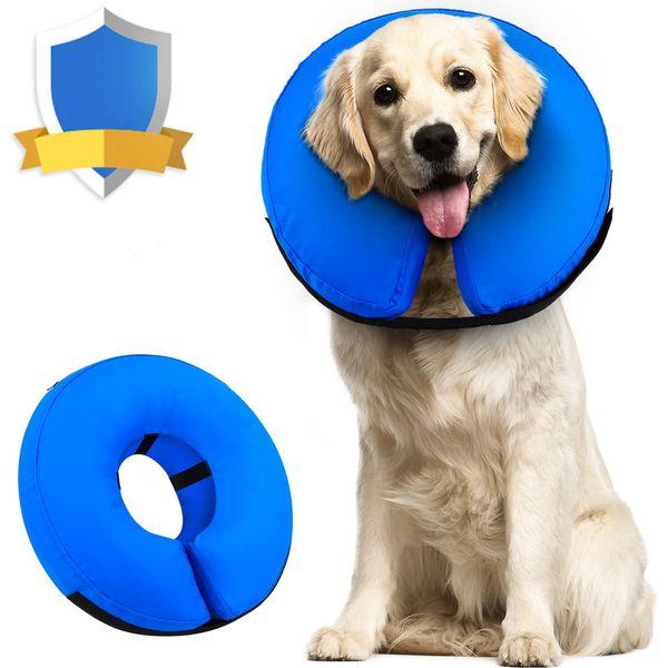 Supet Dog Cones After Surgery, Protective Inflatable Dog Collar Pet Recovery Collar Soft Pet Cone for Small Medium or Large Dogs and Cats Anti-Bite Lick Wound Healing Blue L 0